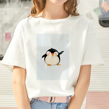 T-shirt Femme kawaii pingvin Natisnjeni Poletje Tanke Oddelek Vrhovi Ženska Oblačila majica s kratkimi rokavi Ženske Harajuku Bela Kratkimi Rokavi Tshirt