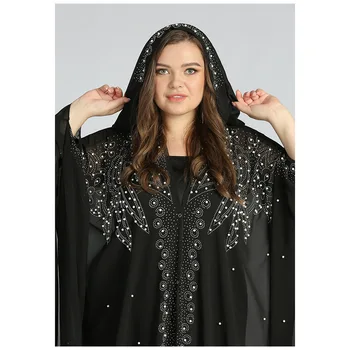 Plus Velikost Muslimani Tam Kaftan Abaya Obleko Kimono Ženske Dubaj Odprti Turški Šifon Hooded Obleko Elegantno Afriške Boubou Maroški Caftan