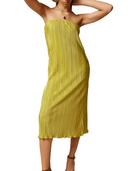 Saten Slip Obleko za Ženske Proti-Vrat Špageti Trak Midi Obleke brez Rokavov Backless Strani Špranjske Kravato Pasu Elegantne Večerne Obleke