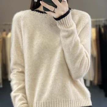 Jeseni in pozimi novo žensk 100% merino volno jopica kratek plesti pulover barva priložnostne moda svoboden vrh