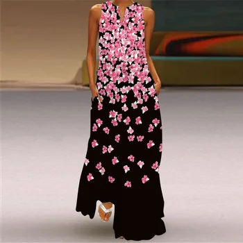 2023 Poletje Novi Retro Dolgo Obleko Proti-vrat Multicolor Dolgo Seksi Obleko brez Rokavov Modi Eleganten 3D Tiskanih Maxi Obleke, Ženske