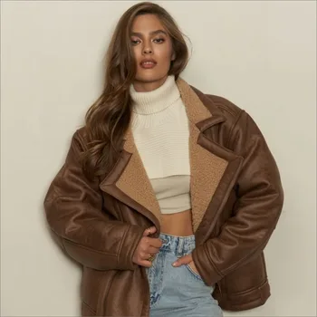 Novo loose fur integrirano topla jakna za ženske vrhnjih