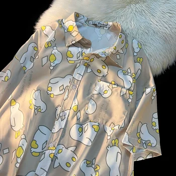 Korejski Trend Lovely Duck Risanka Majice Moške Ženske Ulične Priložnostne Bluzo Poletje Kratek Rokav Havajih Majica Harajuku Kawaii Vrhovi