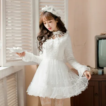 Princesa sweet lolita belo obleko Sladkarije dež Lok in čipke dekoracijo A-line stojalo ovratnik Japonski design C16CD6219