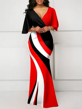 2023 Poletne Obleke za Ženske, Natisnjena V-neck Kratek Rokav Ruffle Rokav Obleka Vestidos De Mujer Priložnostne Elegantno Maxi Haljo Ženski