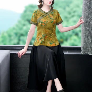 Novi Kitajski slog izboljšana različica mama poletje cheongsam bo ustrezala žensk zgornji polovici krilo dva kosa obleko dnevno retro