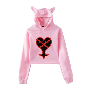 Kraljestvo Srca Mačka Crop Zgornji del Ženske, ki so Hoody aikooki prišlekov moda Harajuku trend Sweatshirts Seksi Kraljestvo Srca roza pulover s kapuco