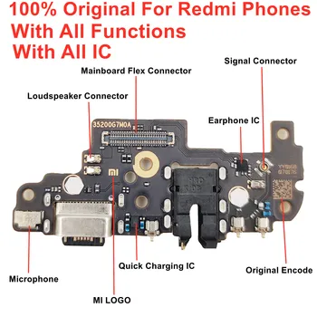 100% Prvotne Za Xiaomi Redmi 9/ Redmi Opomba 8 8T 9 9 10 Pro USB Polnjenje Odbor Flex Kabel Port Dock Priključek S Polno IC