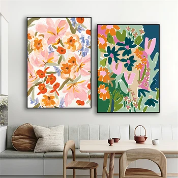 Cvetlični Abstraktna Umetnost Tiskanja Akvarel Cvet Pisane Narave Plakat, Velik, Roza Barve Botanični Galerija Dekor Platno Slikarstvo