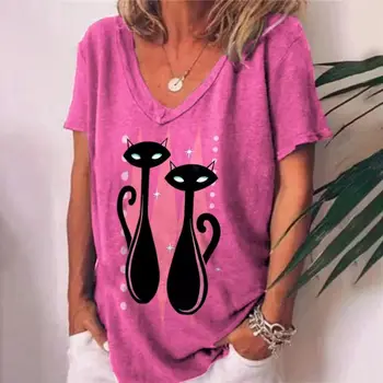 Poletje 3D Tiskanih Ženske T-shirt Proti-vrat Kratek Rokav Vrh Luštna Mačka Grafika Žensk Žensk Priložnostne Moda Street Style